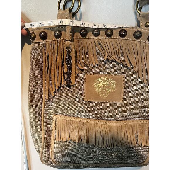 Ed Hardy Tan Crossbody Bag with Fringe - Picture 12 of 15